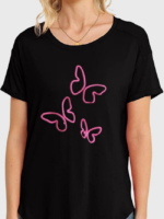 Wholesale Pink Butterfly Print Short Sleeve T-shirt