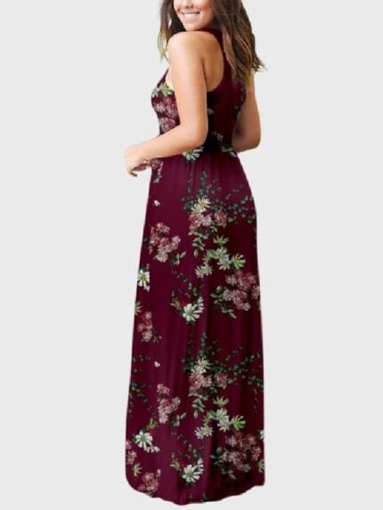 Wholesale Print Crew Neck Sleeveless Maxi Dress