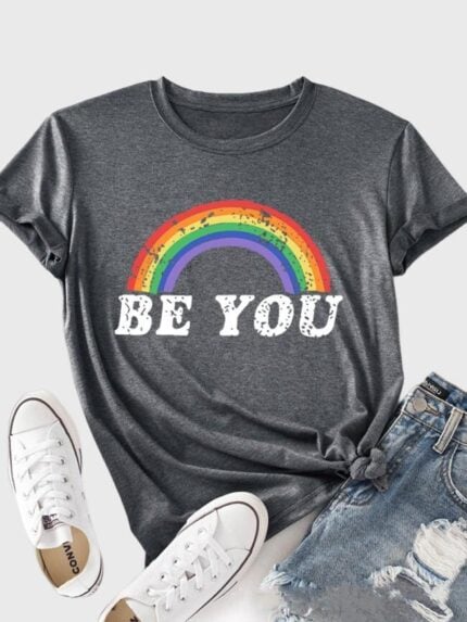 Wholesale Rainbow BE YOU Print Short Sleeve T-shirt