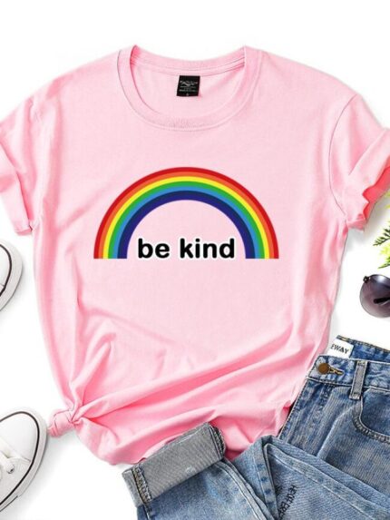 Wholesale Rainbow Be Kind Letter Print T-Shirt