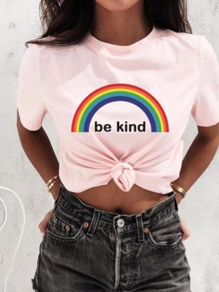 Wholesale Rainbow Be Kind Letter Print T-Shirt