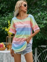 Wholesale Rainbow Stripe Short Sleeve T-Shirt