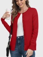 Wholesale Red Round Neck Button Thin Knit Cardigan