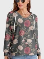 Wholesale Rose Print V Neck Thin Hoodie