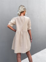 Wholesale Round Neck Button Back Puff Sleeve Dress