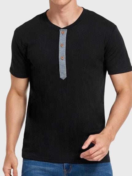 Wholesale Round Neck Button Short Sleeve Men's T-Shirt