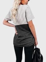 Wholesale Round Neck Striped Panel Pocket T-shirt