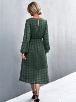 Wholesale Round neck Puff sleeve Jacquard dress(without belt)