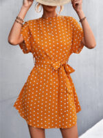 Wholesale Round neck solid color polka dot dress