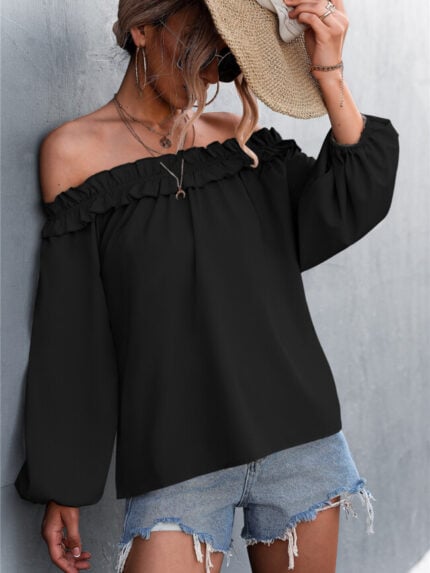 Wholesale Sexy Off-the-Shoulder Balloon Sleeve Top