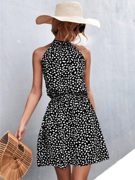 Wholesale Sexy off-the-shoulder halterneck print dress