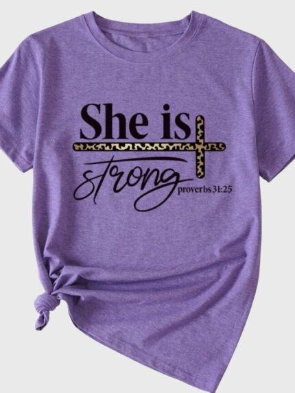 Wholesale She Is Strong Letter Graphic T-Shirt