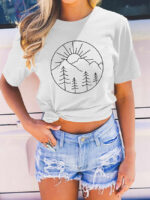 Wholesale Simple Sun Tree Print Short Sleeve T-Shirt