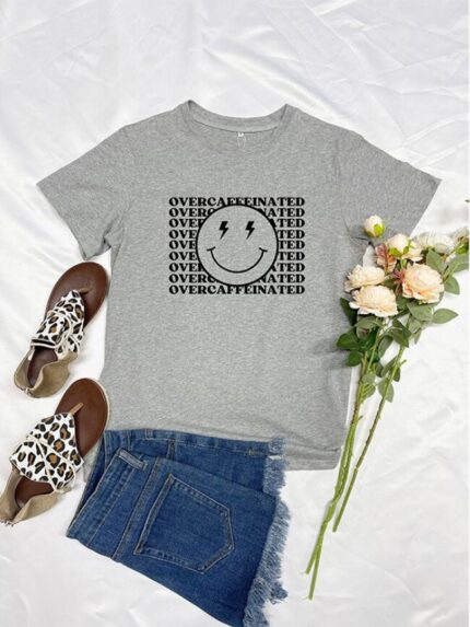 Wholesale Smiley Phrase Print T-shirt