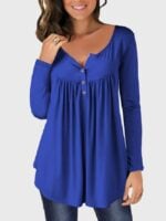 Wholesale Solid Color Curved Hem Long Sleeve Top