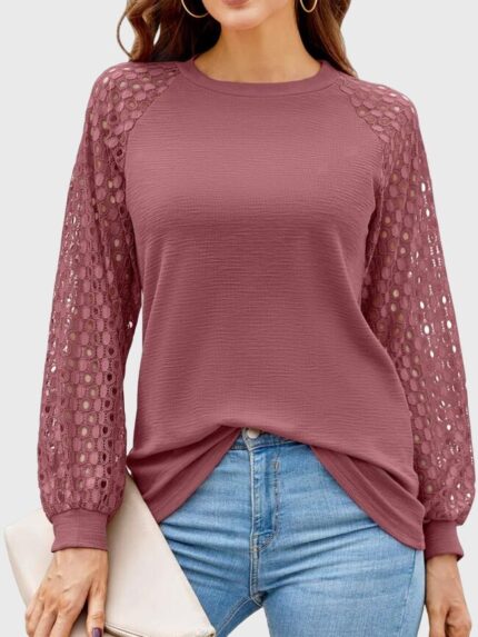 Wholesale Solid Color Hollow Long Sleeved Casual T-shirt