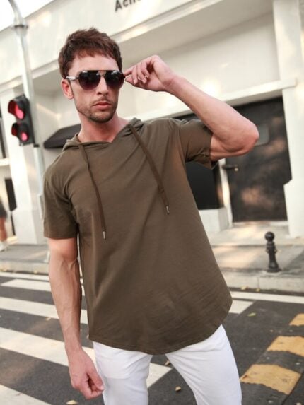 Wholesale Solid Color Hooded Men's T-Shirt