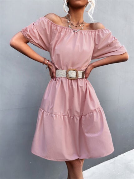 Wholesale Square Neck Short Sleeve Dress（without belt）