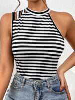 Wholesale Striped Cutout Sleeveless T-shirt