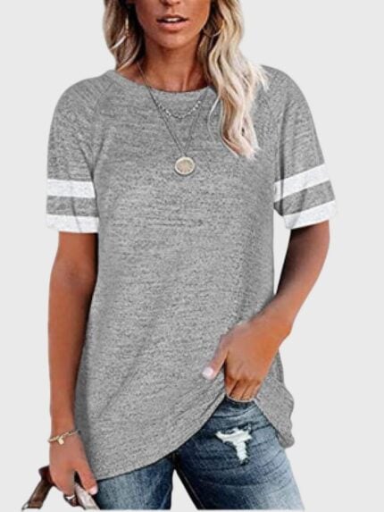 Wholesale Striped Paneled Crew Neck Casual T-Shirt