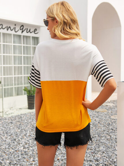 Wholesale Striped Pocket Short Sleeve T-Shirt