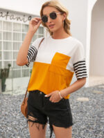 Wholesale Striped Pocket Short Sleeve T-Shirt