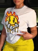 Wholesale Sun Smiley Print Short Sleeve T-Shirt