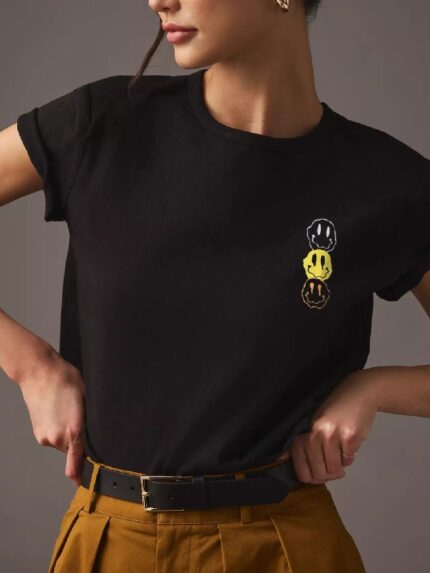 Wholesale Three Smileys Print Short Sleeve T-shirt