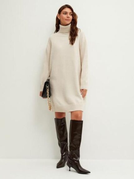 Wholesale Turtleneck Long Sleeve Loose Sweater Dress