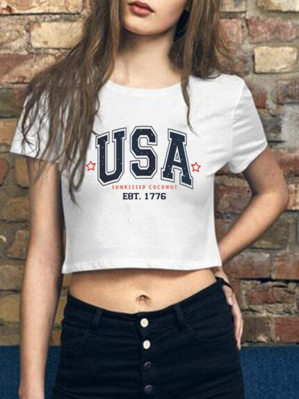 Wholesale USA Print Cropped T-shirt