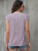 Wholesale V-Neck Casual Button Ruffle Sleeve T-Shirt