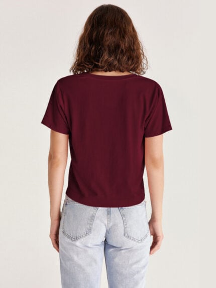 Wholesale V Neck Pocket Loose Cropped T-Shirt