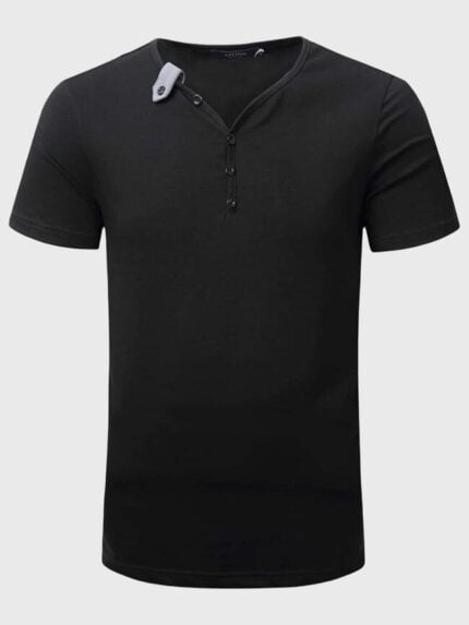 Wholesale V-neck Buttons Short Sleeve Men's T-Shirt