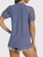 Wholesale V-neck Hollow Short Sleeved Solid Color T-shirt