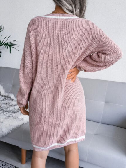 Wholesale V-neck college knit dress