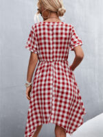 Wholesale V-neck plaid irregular dress