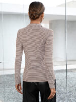 Wholesale V-neck striped knitted long-sleeve T-shirt