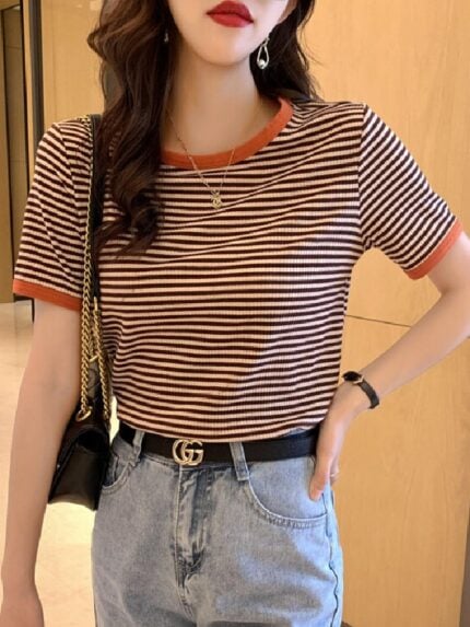 Wholesale Vintage Chic Stripe T-Shirt