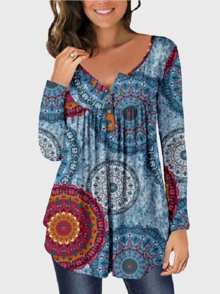 Wholesale Vintage Ethnic Print Long Sleeve Top