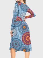 Wholesale Vintage Print Long Sleeve Casual Dress