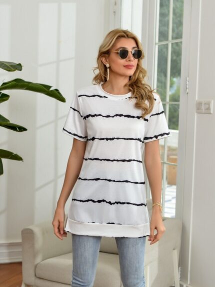 Wholesale Wavy Stripe Casual Short Sleeve T-Shirt