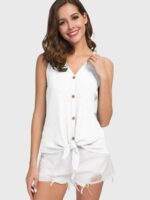 Wholesale White V Neck Button Tie Casual Vest