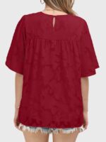 Wholesale Wine Red Floral Embossed Oversized Blouse