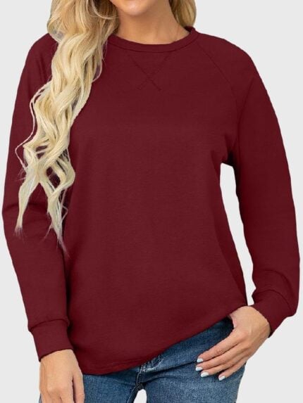 Wholesale Wine Red Long Sleeve Crewneck Top