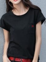 Wholesale Women's Casual Round-neck Pocket Patched T-shirt