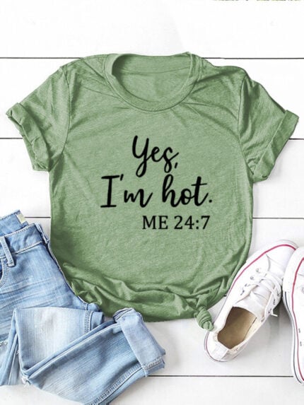 Wholesale Yes I'm Hot Print Short Sleeve T-shirt