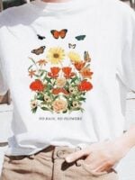 Wholesale floral and butterfly Print Short Sleeve T-Shirt