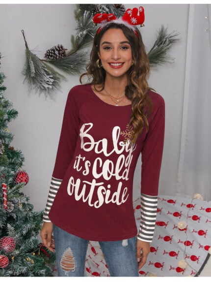 Wholesale hristmas Letter Print Long Sleeve Top