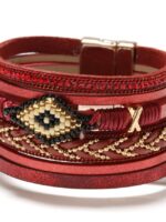 Boho Beads Print Braided Leather Bracelet