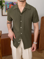 Wholesale Army Green Button Short Sleeve Shirt